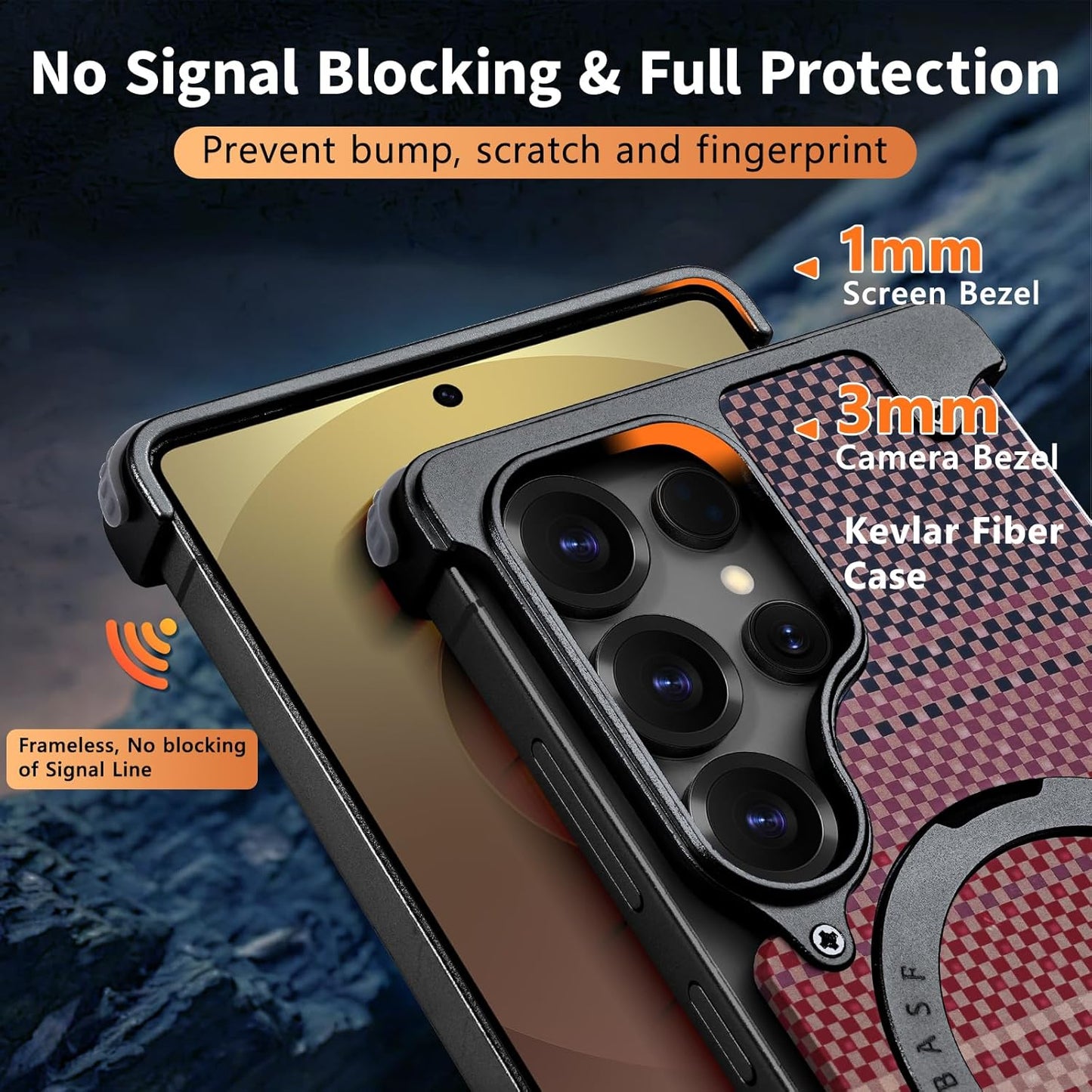 Oatsbasf MagSafe Pivot Ring Stand Air Cushion Artistic Carbon Fiber Texture Back Metal Case Cover