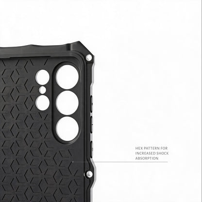Luphie TS Water-resistant Shockproof Heavy Duty Mecha Metal Case Cover with MagSafe Pivot Ring Stand