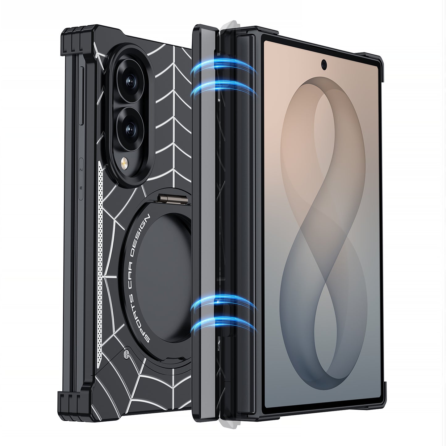 Armor King Spiderweb MagSafe Pivot Ring Stand Shockproof Frameless Metal Case Cover