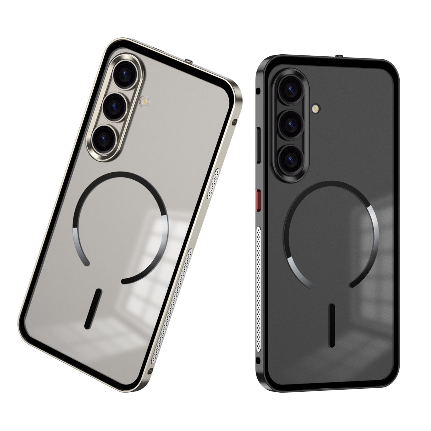 Armor King MagSafe Elastic Buckle Heat Dissipation Metal Bumper Frosted Acrylic Back Case Cover