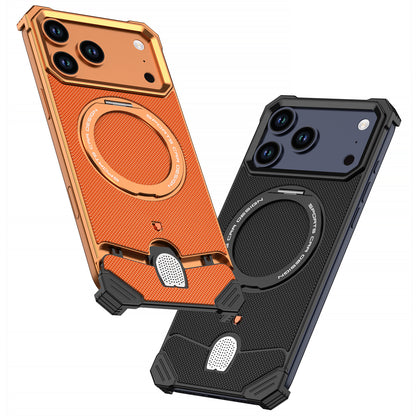 Armor King Hypercar MagSafe Pivot Ring Stand Elastic Buckle Metal+Leather Back Case Cover