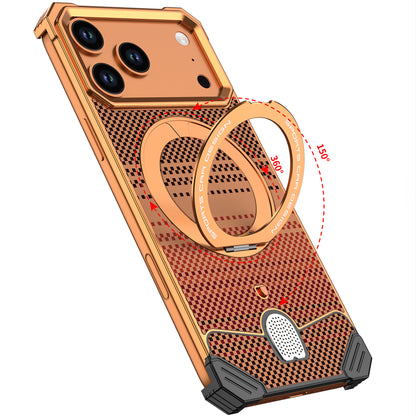 Armor King Hypercar MagSafe Pivot Ring Stand Elastic Buckle Metal+Kevlar Texture Back Case Cover