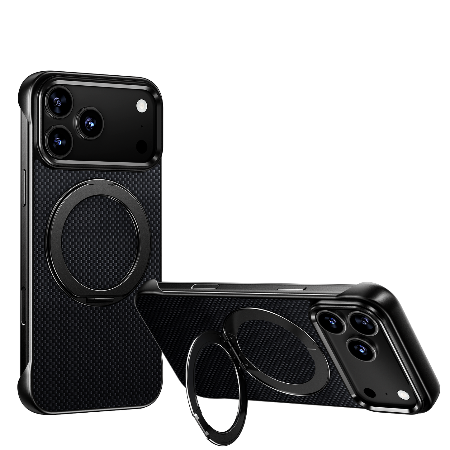 Armor King Bezel-less Aramid Fiber MagSafe Pivot Ring Stand PC Back Case Cover