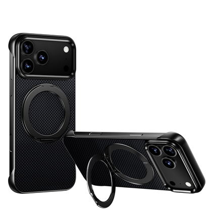 Armor King Bezel-less Aramid Fiber MagSafe Pivot Ring Stand PC Back Case Cover