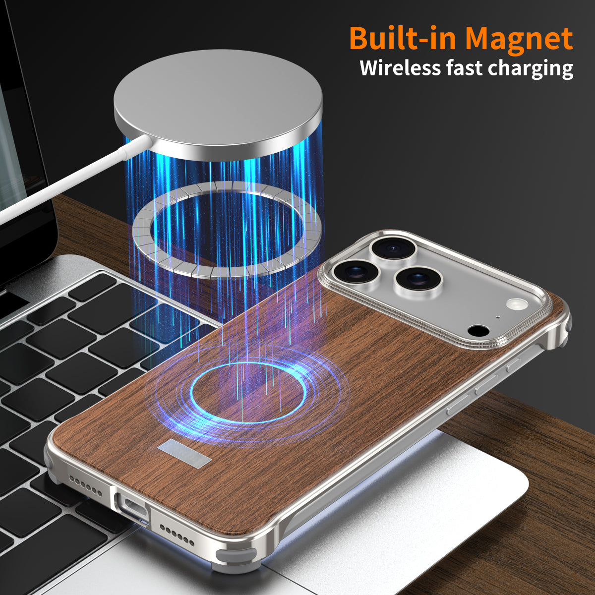 Armor King MagSafe Walnut Wood Back Bezel-less Metal Case Cover