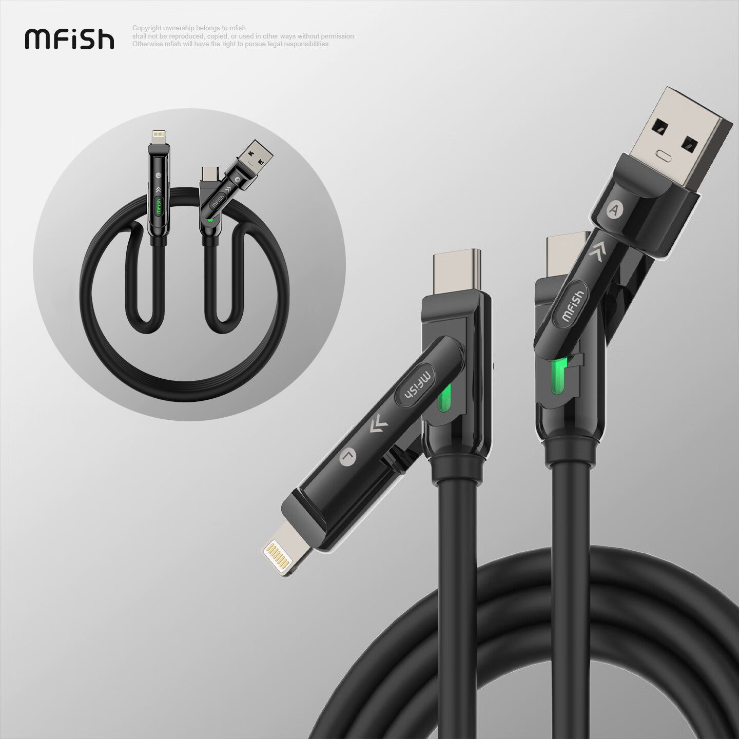 Mfish Armored Dragon III 240W USB-A+Type-C to Lightning+Type-C 4-in-1 Data Cable Charging Line