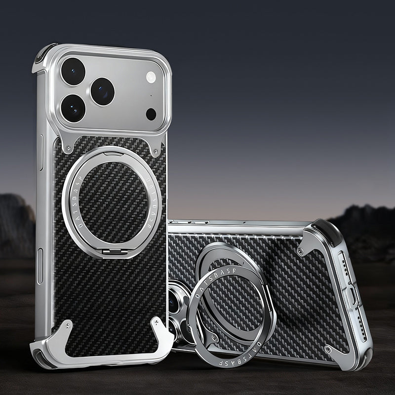 Oatsbasf MagSafe Pivot Ring Stand Air Cushion Carbon Fiber Texture Back Metal Case Cover