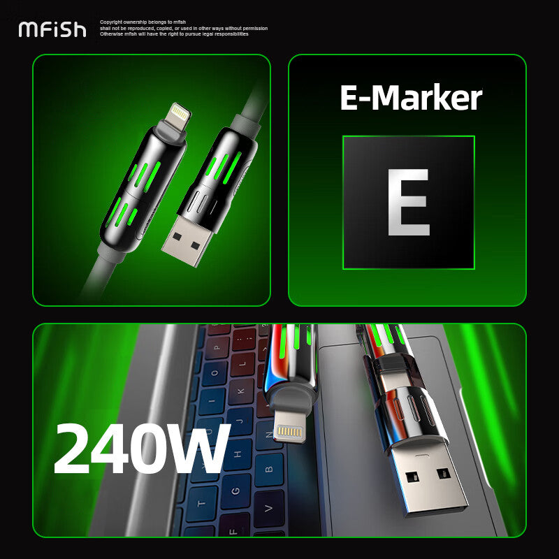 Mfish Armored Dragon I 240W USB-A+Type-C to Lightning+Type-C 4-in-1 Data Cable Charging Line