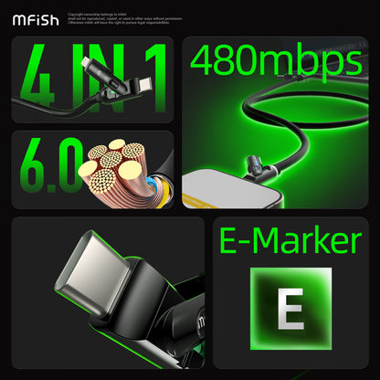 Mfish Armored Dragon III 240W USB-A+Type-C to Lightning+Type-C 4-in-1 Data Cable Charging Line