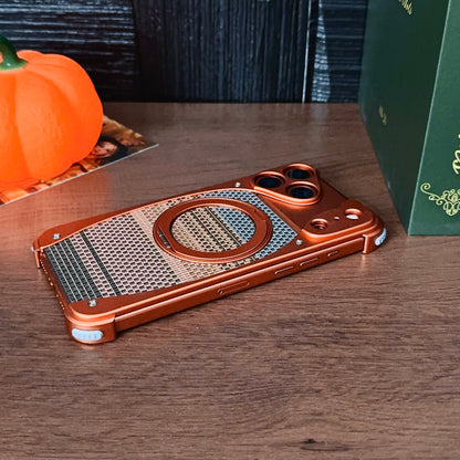 Armor King Stoat Bezel-less MagSafe Pivot Ring Stand Golden Silk Silver Brocade Metal Case Cover