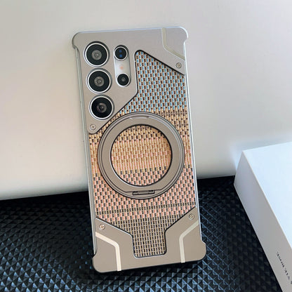 Armor King Bezel-less Armature MagSafe Pivot Ring Stand Armature Golden Silk Silver Brocade Metal Case Cover