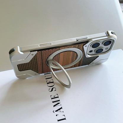 Armor King Bezel-less Armature MagSafe Pivot Ring Stand Armature Golden Silk Silver Brocade Metal Case Cover