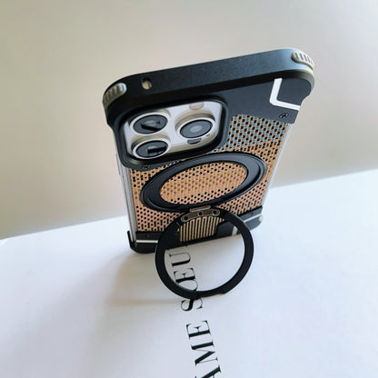 Armor King Bezel-less Armature MagSafe Pivot Ring Stand Armature Golden Silk Silver Brocade Metal Case Cover