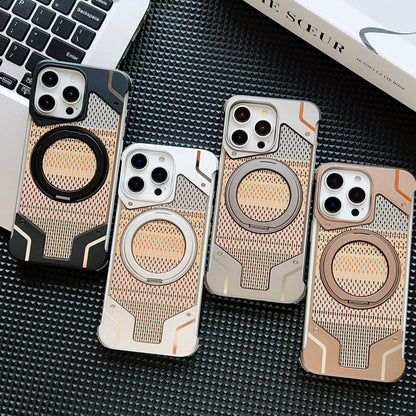 Armor King Bezel-less Armature MagSafe Pivot Ring Stand Armature Golden Silk Silver Brocade Metal Case Cover