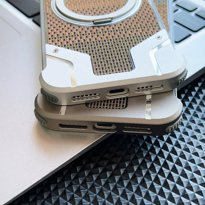 Armor King Bezel-less Armature MagSafe Pivot Ring Stand Armature Golden Silk Silver Brocade Metal Case Cover