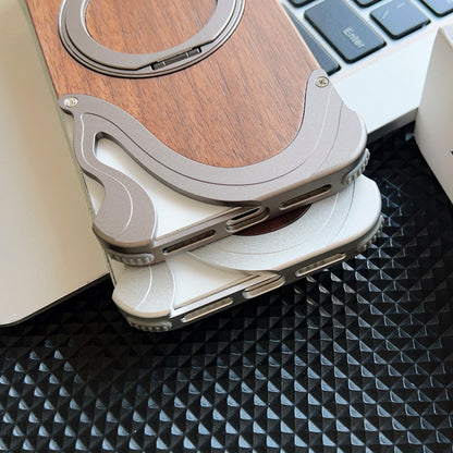 Armor King Dolphin Bezel-less MagSafe Pivot Ring Stand Walnut Wood Metal Case Cover