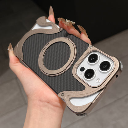 Armor King Dolphin Bezel-less MagSafe Pivot Ring Stand Aramid Fiber Metal Case Cover
