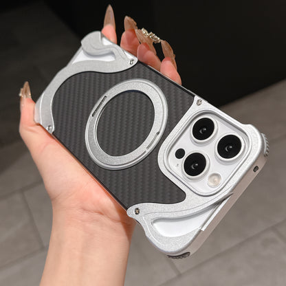 Armor King Dolphin Bezel-less MagSafe Pivot Ring Stand Aramid Fiber Metal Case Cover