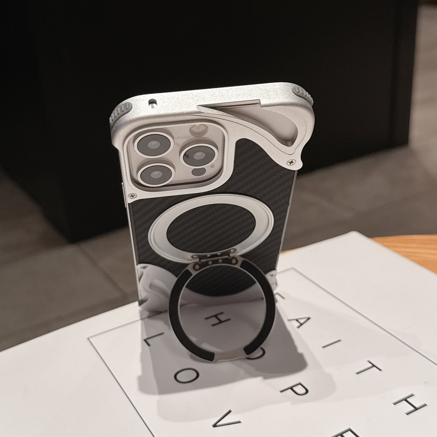 Armor King Dolphin Bezel-less MagSafe Pivot Ring Stand Aramid Fiber Metal Case Cover