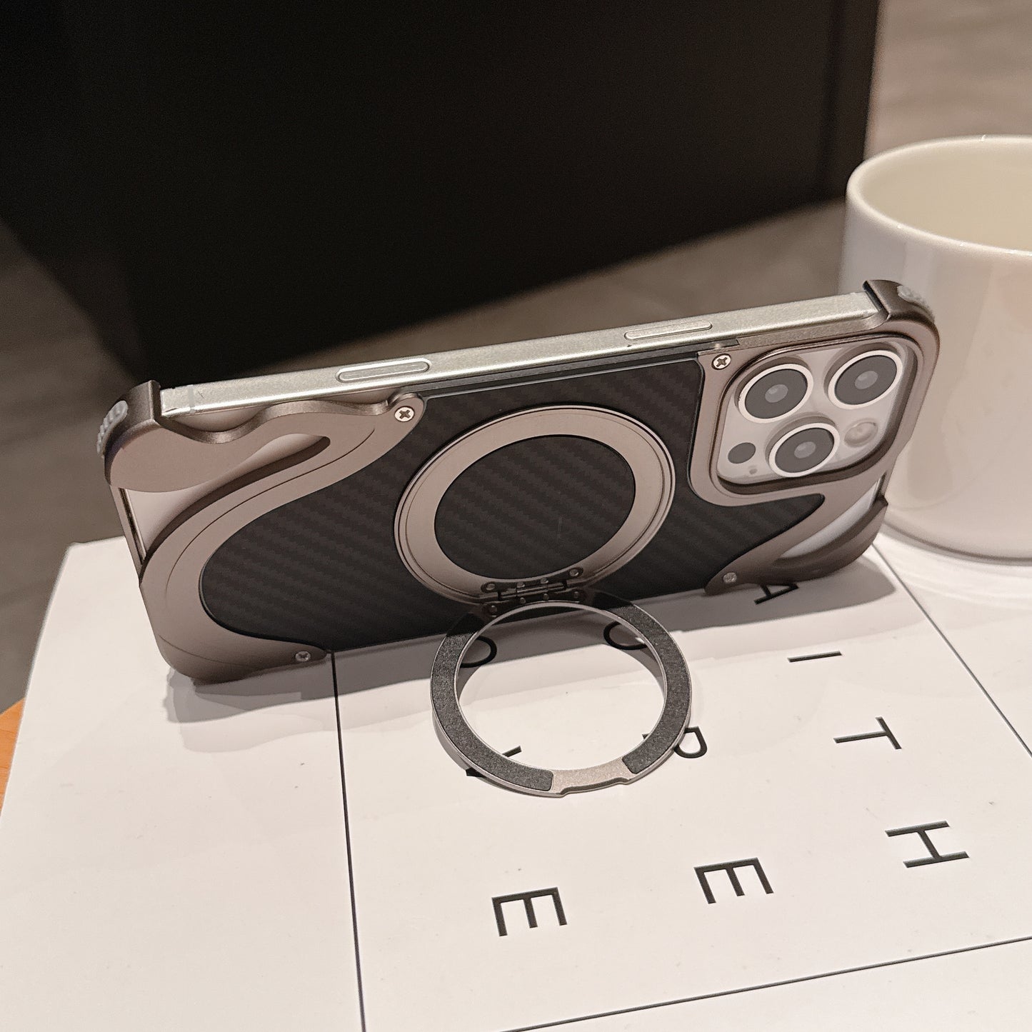 Armor King Dolphin Bezel-less MagSafe Pivot Ring Stand Aramid Fiber Metal Case Cover