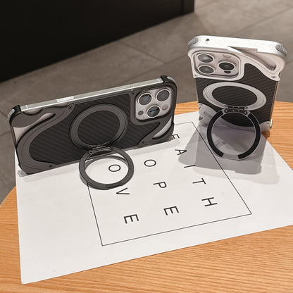 Armor King Dolphin Bezel-less MagSafe Pivot Ring Stand Aramid Fiber Metal Case Cover