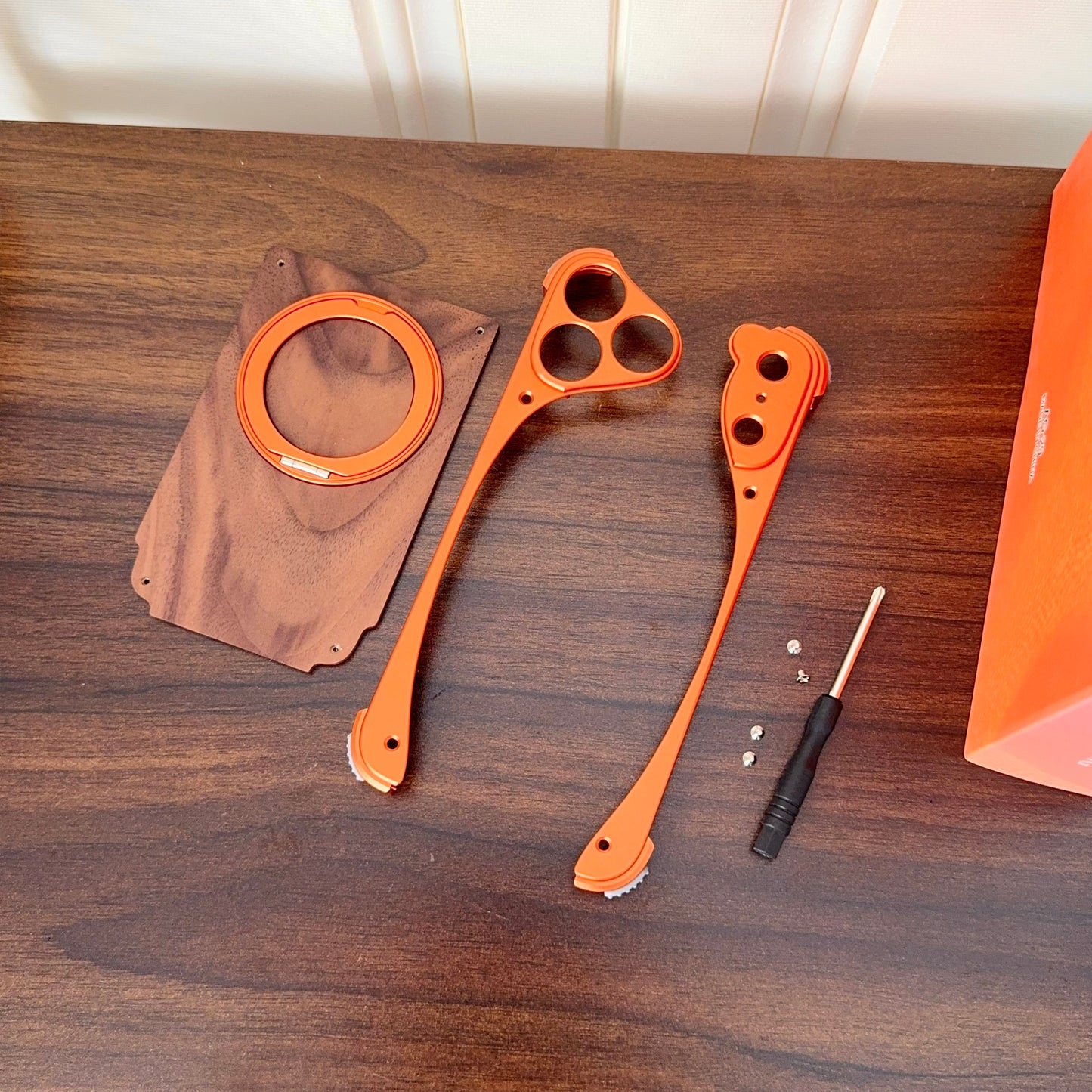 Armor King Stoat Bezel-less MagSafe Pivot Ring Stand Walnut Wood Metal Case Cover