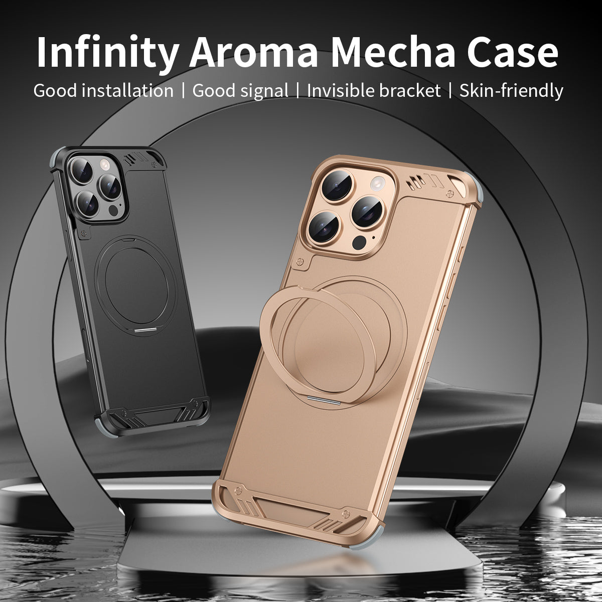 Armor King Infinity Aroma Mecha MagSafe 360° Rotation Kickstand Air Cushion Metal Case Cover