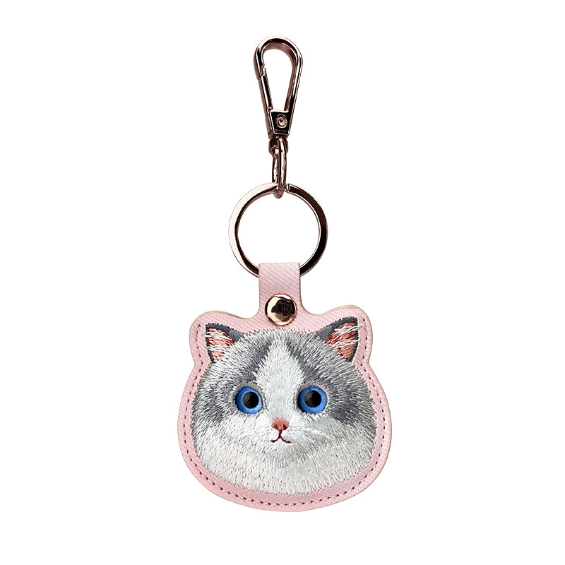 Nimmy Friends Big Eyes Cute Pets Embroidery Apple AirTag Case Holder Keychain Locator