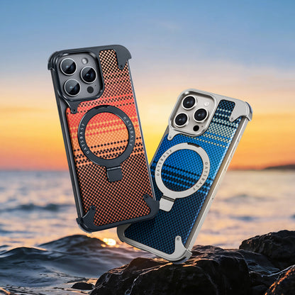 Oatsbasf MagSafe Pivot Ring Stand Air Cushion Artistic Carbon Fiber Texture Back Metal Case Cover