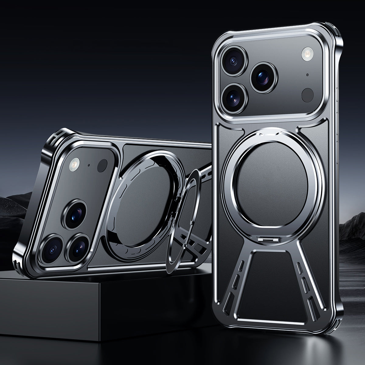 Armor King X Bracket MagSafe Pivot Ring Stand Air Cushion Metal Case Cover