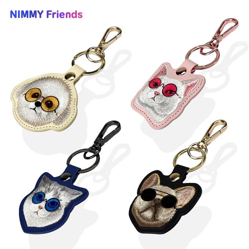 Nimmy Friends Glasses Cute Pets Embroidery Apple AirTag Case Holder Keychain Locator