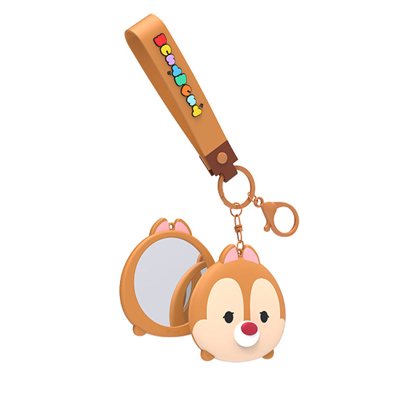 Disney Tsum Tsum Handy Mirror Key Ring Doll Pendant Keychain Anti-lost Lanyard