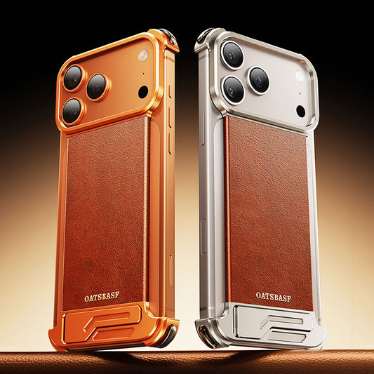 Oatsbasf Yilipi MagSafe Hidden Stand Genuine Leather Frameless Metal Case Cover