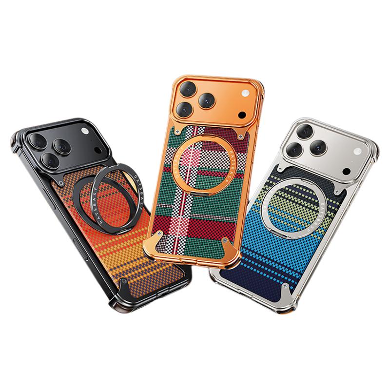 Oatsbasf MagSafe Pivot Ring Stand Air Cushion Artistic Carbon Fiber Texture Back Metal Case Cover