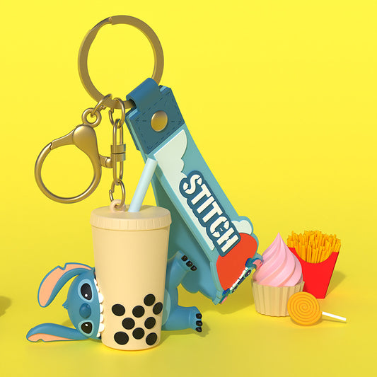 Disney Naughty Stitch Figure Key Ring Doll Pendant Keychain Anti-lost Lanyard