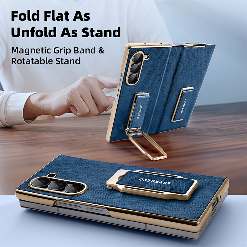 Oatsbasf 360° Rotatable Kickstand Strap Wristband Shockproof Leather Case Cover