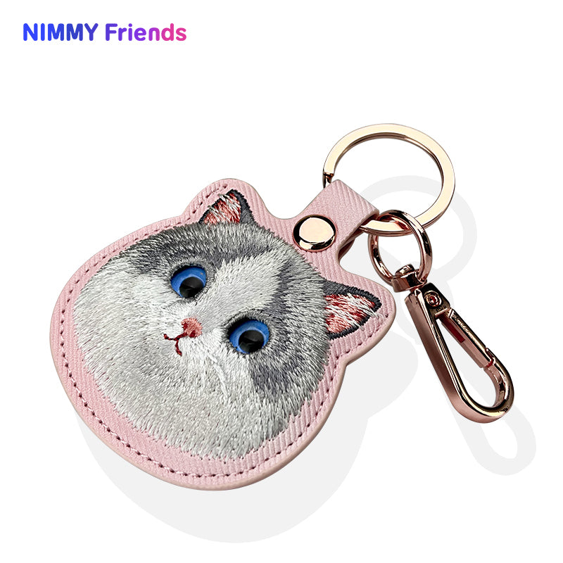 Nimmy Friends Big Eyes Cute Pets Embroidery Apple AirTag Case Holder Keychain Locator