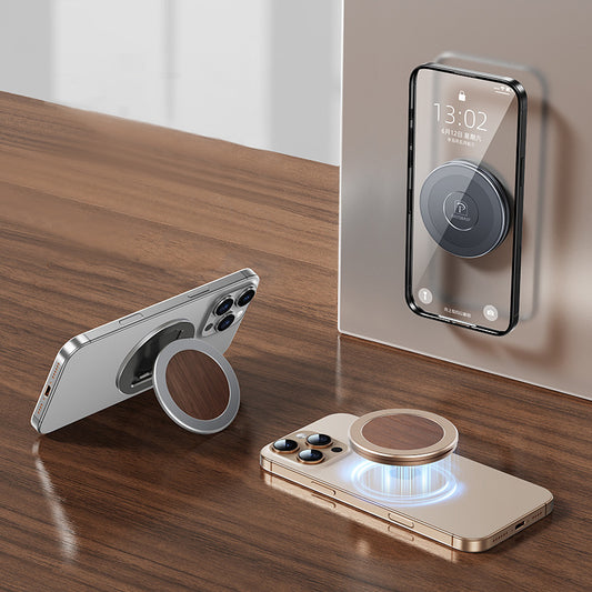 Oatsbasf Wood+Metal Double-sided Magnetic Phone Grip MagSafe Ring Stand