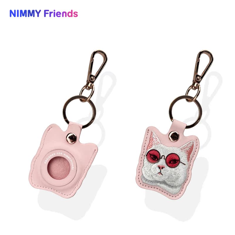 Nimmy Friends Glasses Cute Pets Embroidery Apple AirTag Case Holder Keychain Locator