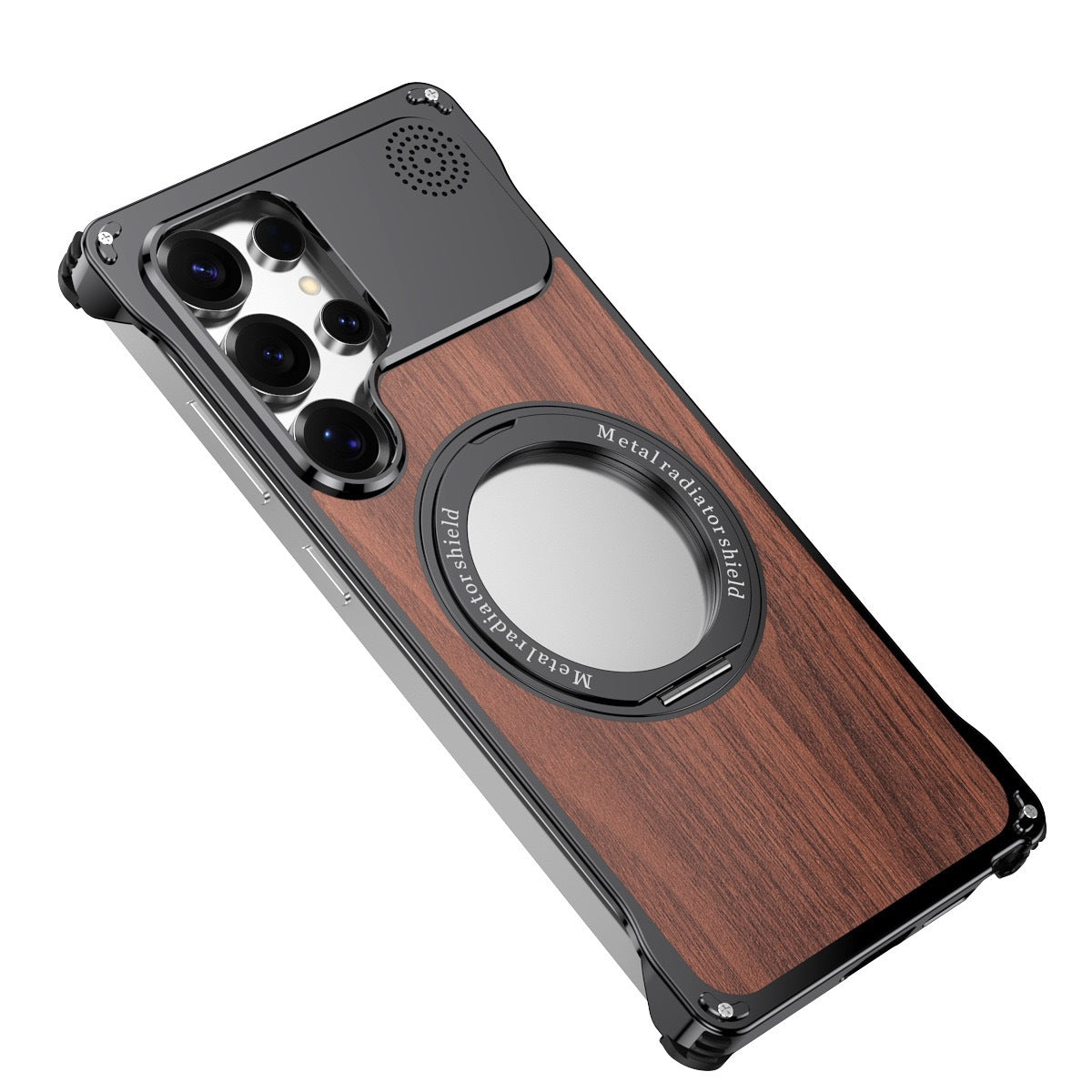 Armor King Aromatherapy MagSafe Pivot Ring Stand Walnut Wood + Metal Case Cover