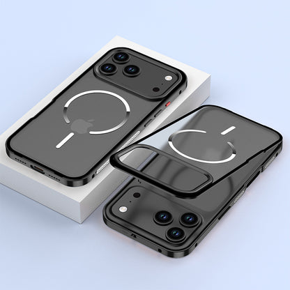 Armor King MagSafe Elastic Buckle Heat Dissipation Metal Bumper Frosted Acrylic Back Case Cover