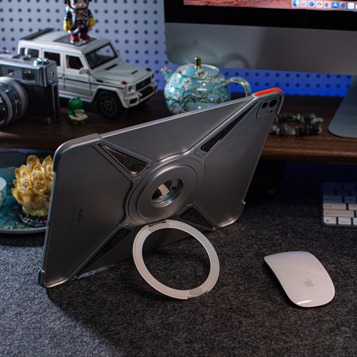 Amor King X 360° Magsafe Pivot Ring Stand True Air Shockproof Metal Alloy Case for Apple iPad