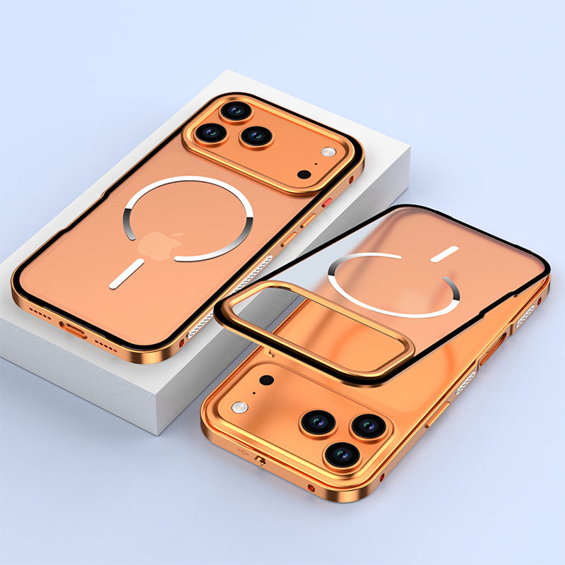 Armor King MagSafe Elastic Buckle Heat Dissipation Metal Bumper Frosted Acrylic Back Case Cover