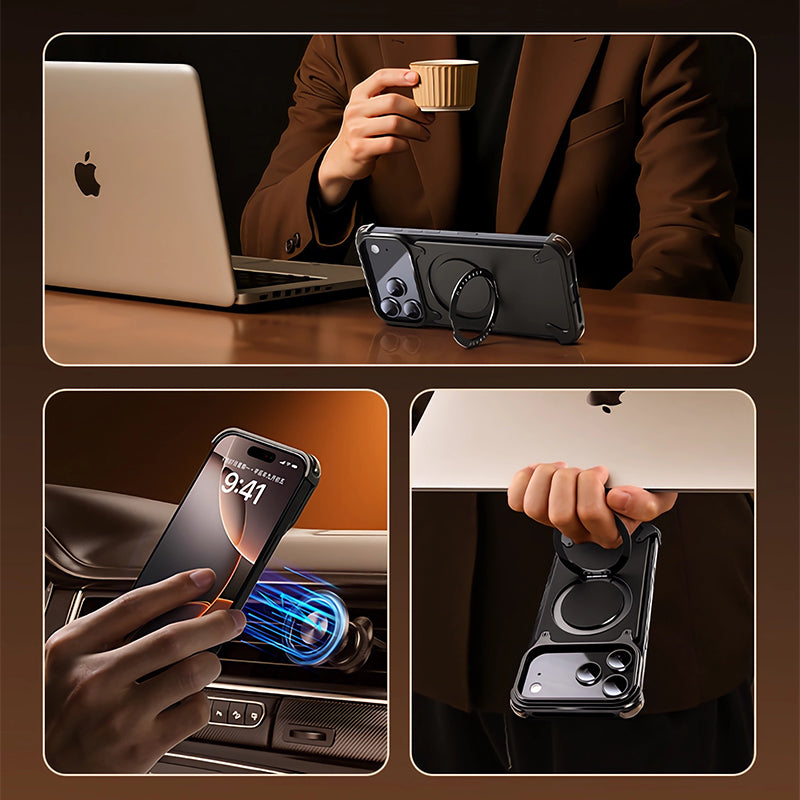 Oatsbasf MagSafe 360° Rotatable Magnetic Ring Stand Air Cushion Metal Case Cover