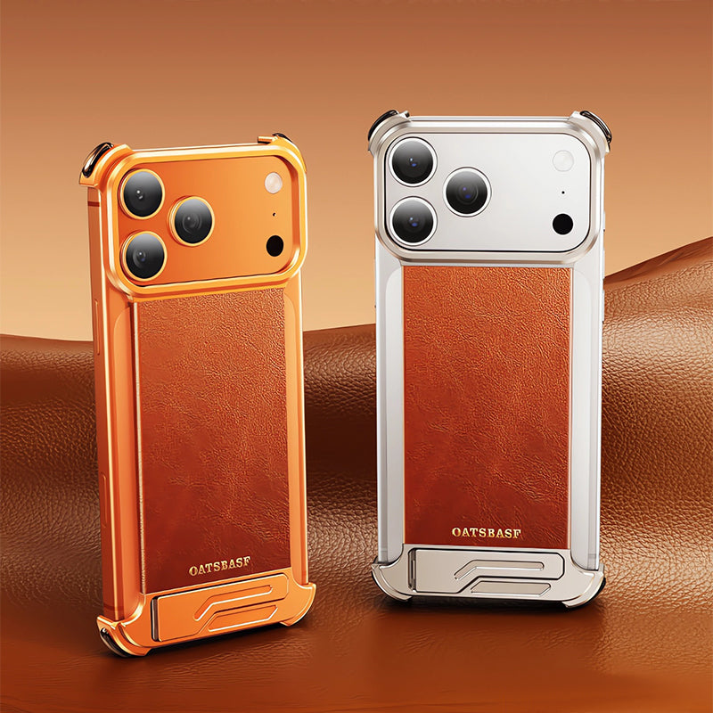 Oatsbasf Yilipi MagSafe Hidden Stand Genuine Leather Frameless Metal Case Cover