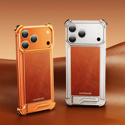 Oatsbasf Yilipi MagSafe Hidden Stand Genuine Leather Frameless Metal Case Cover
