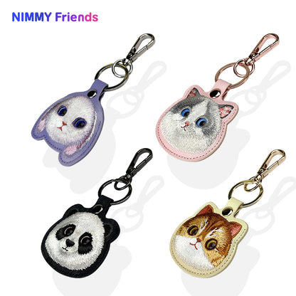 Nimmy Friends Big Eyes Cute Pets Embroidery Apple AirTag Case Holder Keychain Locator