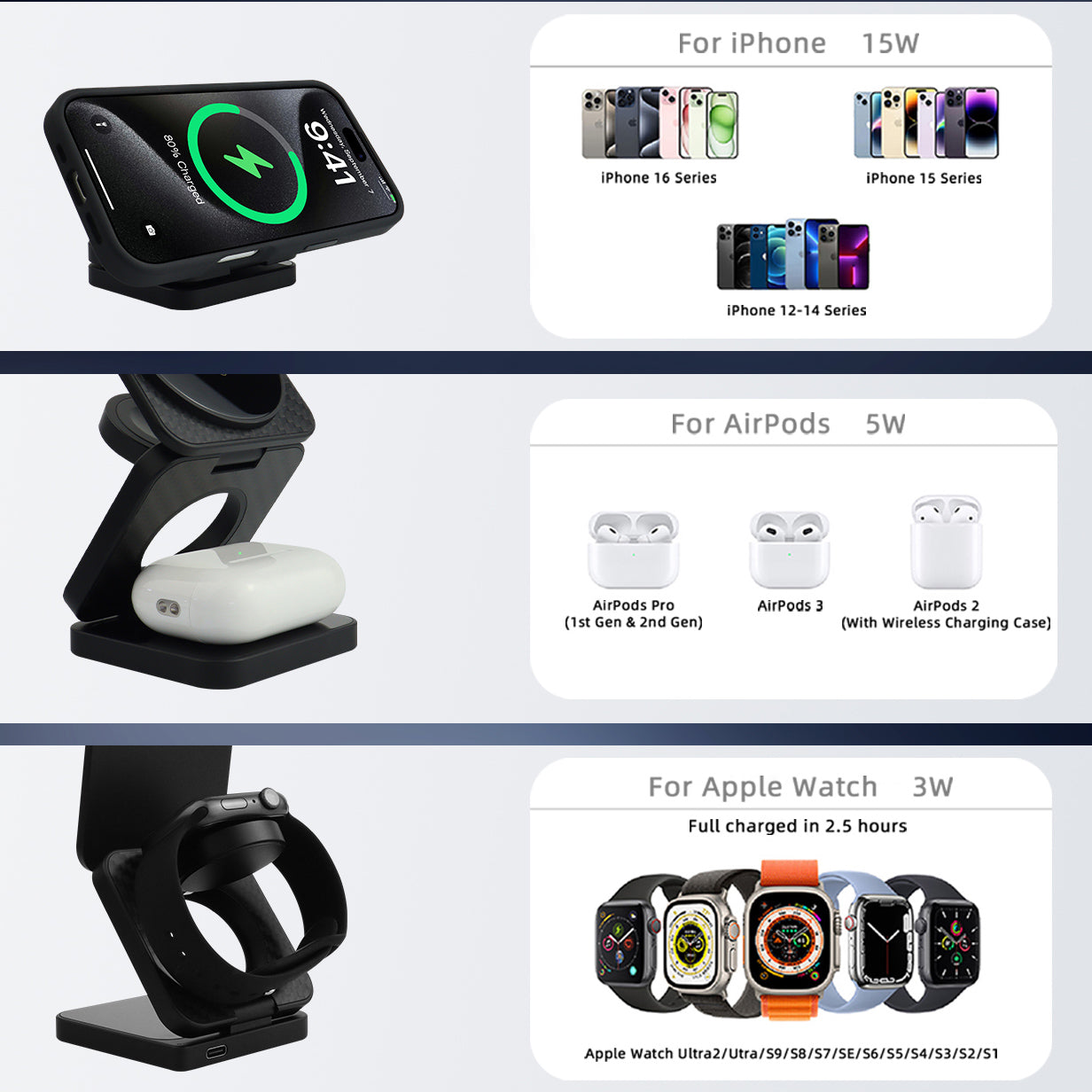 Lamborghini 3-in 1 Foldable Magnetic Wireless Charger -TE D1