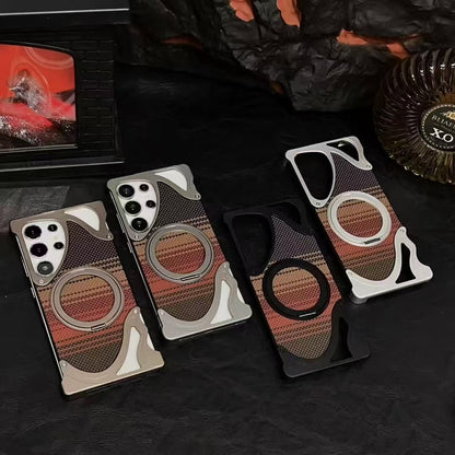 Armor King Dolphin Bezel-less MagSafe Pivot Ring Stand Aramid Fiber Metal Case Cover