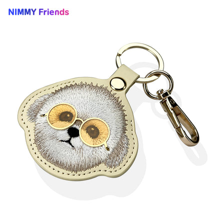 Nimmy Friends Big Eyes Cute Pets Embroidery Apple AirTag Case Holder Keychain Locator